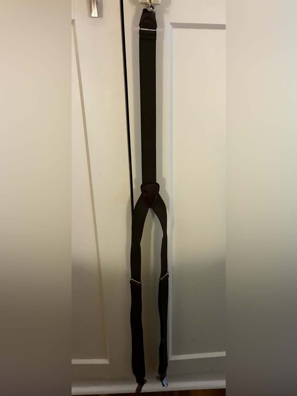 Adjustable Olive Green Suspenders w Silver Hardware and Faux Leather Detail